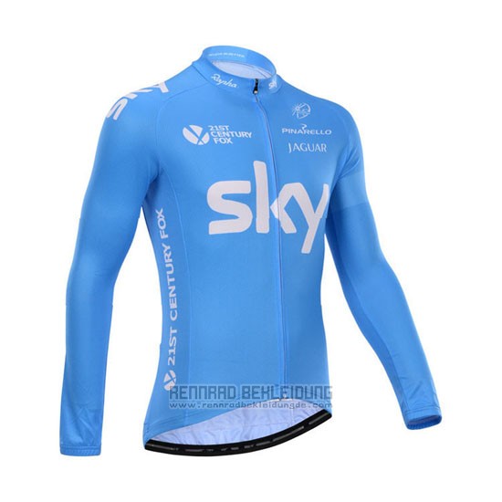 2014 Fahrradbekleidung Sky Wei und Azurblau Trikot Langarm und Tragerhose